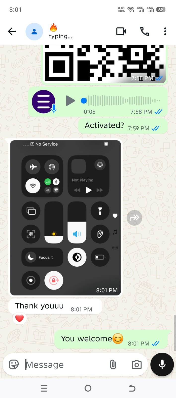 Customer feedback screenshot