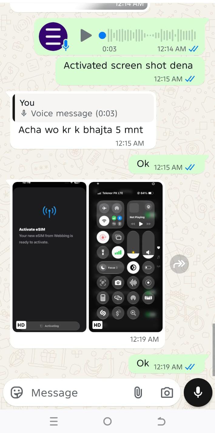 Customer feedback screenshot