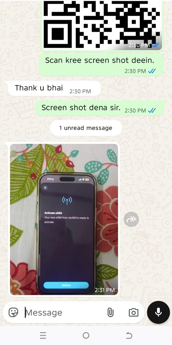 Customer feedback screenshot