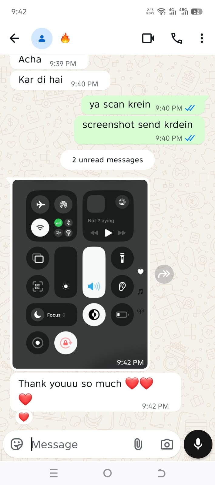 Customer feedback screenshot